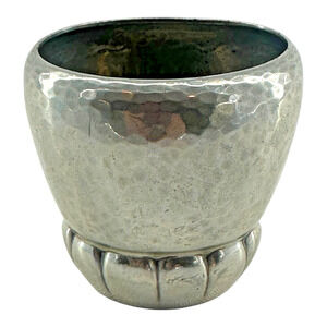 c1930s Gerotin Denmark Hammered Pewter Small Jar Cup Candle Holder Art Deco VTG